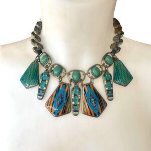 Zara South Western Style Silver-tone Multicoloured Statement Necklace